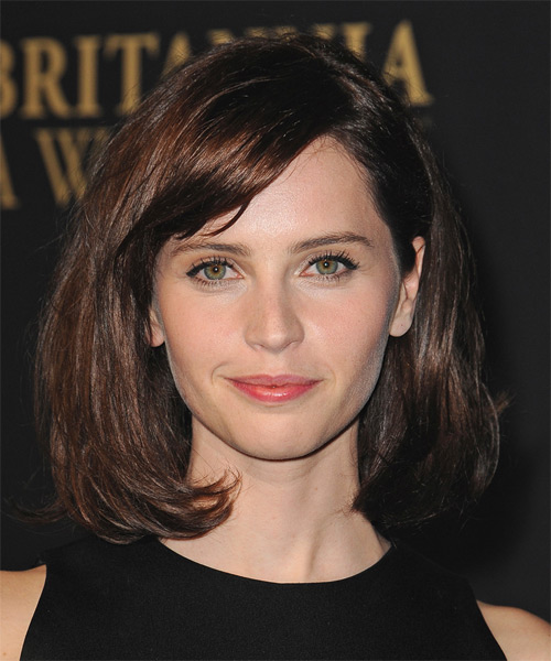 Felicity Jones Medium Straight Casual Hairstyle - Brunette Hair Color