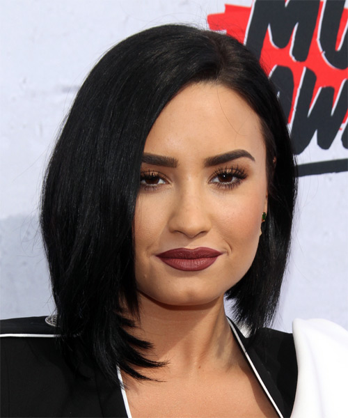 Demi Lovato Medium Straight Formal Bob Hairstyle - Black Hair Color