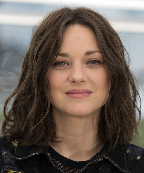 Marion Cotillard Medium Wavy Casual Bob Hairstyle  Dark Brunette 