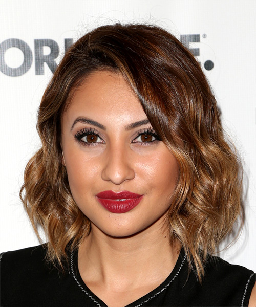 Francia Raisa Short Wavy Casual Bob Hairstyle - Brunette Hair Color