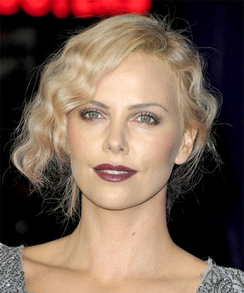 Charlize Theron Medium Curly Casual Updo Hairstyle