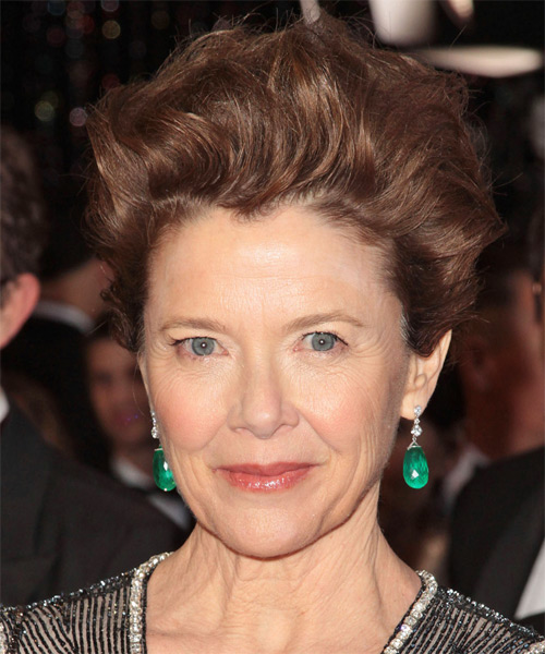 Annette Bening Short Wavy Casual Hairstyle - Auburn Brunette Hair Color