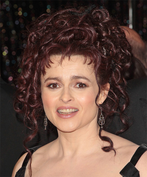 Helena Bonham Carter Long Curly Formal Updo Hairstyle - Dark Red Hair Color