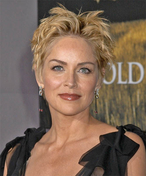 Sharon Stone Short Straight Casual Hairstyle - Honey Blonde Hair Color