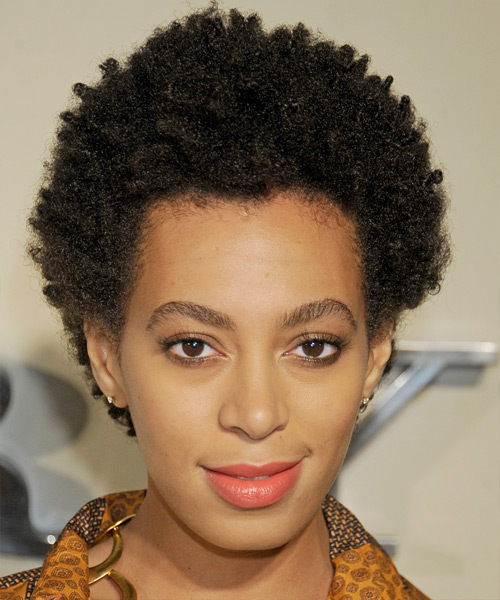 Solange Knowles Short Curly Casual Afro Hairstyle - Black ...