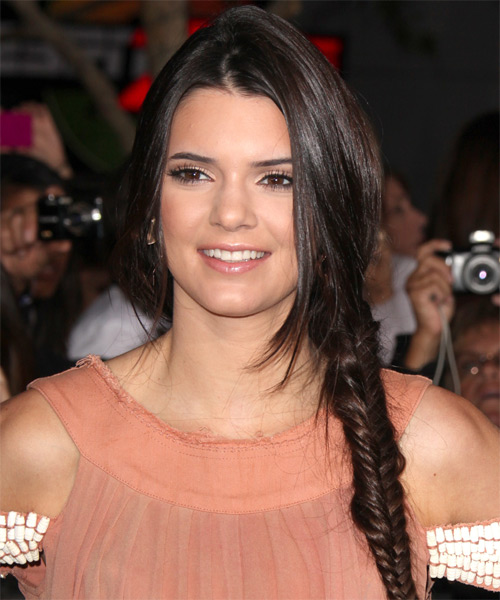 Kendall Jenner Casual Straight Updo Braided Hairstyle - Dark Brunette