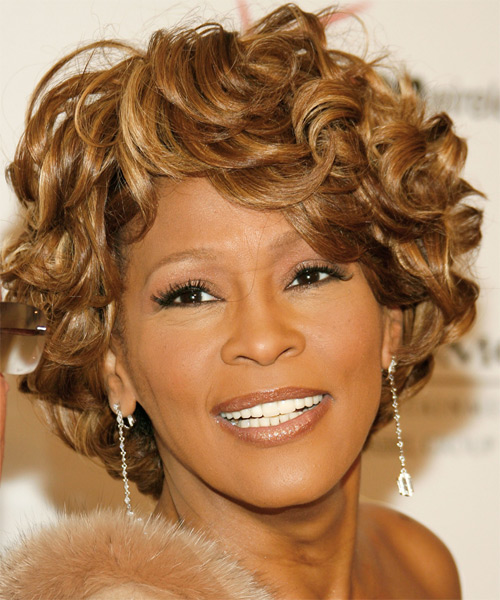 Whitney Houston Short Curly Formal Hairstyle - Light Brunette (Caramel)