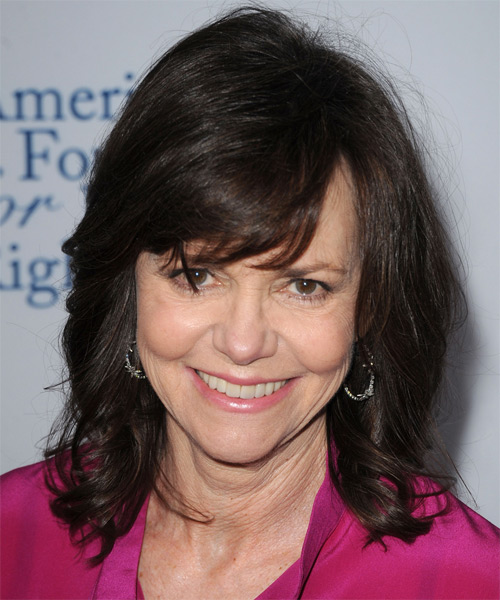 Sally Field Medium Wavy Casual Hairstyle with Side Swept Bangs - Black