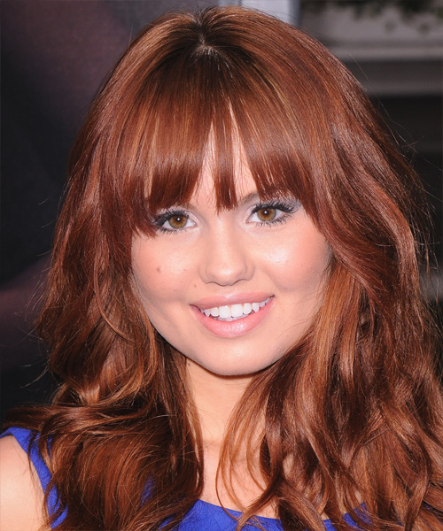 Debby Ryan Long Wavy Casual Hairstyle with Blunt Cut Bangs - Medium Red