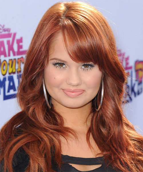 Debby Ryan Long Straight Casual Hairstyle with Side Swept Bangs - Red