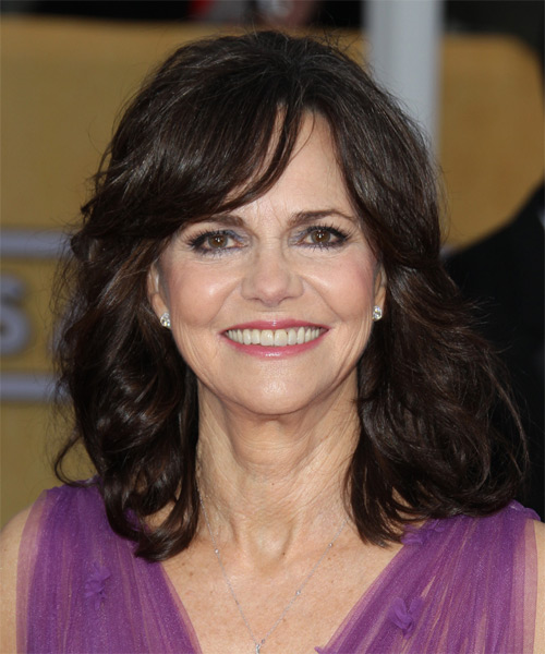 Sally Field Medium Wavy Casual Hairstyle with Side Swept Bangs - Dark