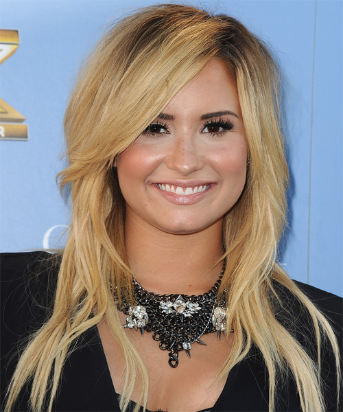 Demi Lovato Long Straight Casual Hairstyle Light Blonde Hair Color