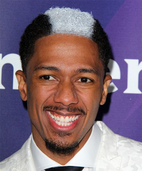 Nick Cannon Short Curly Casual Hairstyle Black and White TwoTone