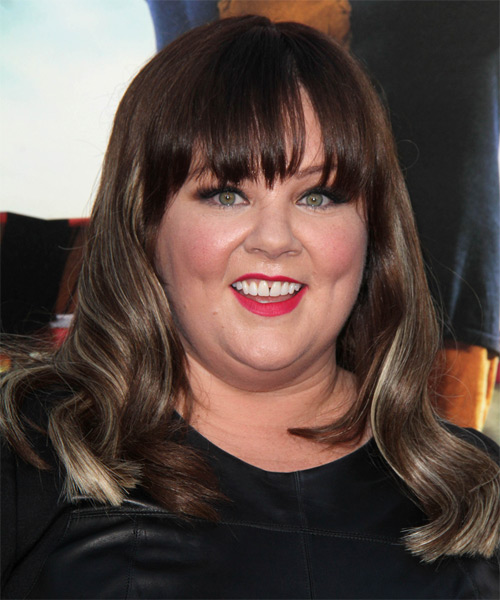 Melissa McCarthy Long Wavy Formal Hairstyle with Blunt Cut Bangs