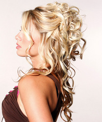 Formal Half Up Long Curly Hairstyle - click to view hairstyle information