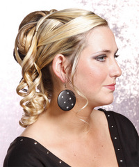Formal Half Up Long Curly Hairstyle - click to view hairstyle information