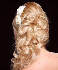 Formal Half Up Long Curly Hairstyle - click to view hairstyle information