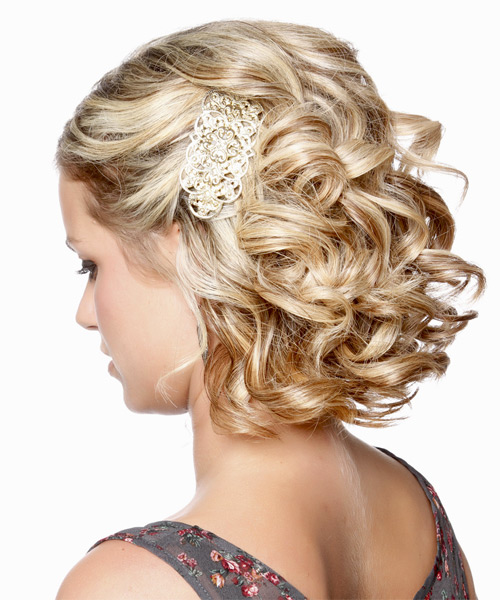 Formal Curly Updo Hairstyle - Medium Blonde - side view 1