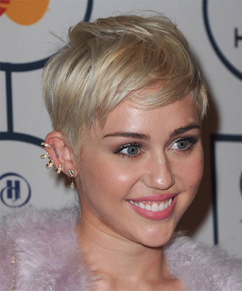 Miley Cyrus Short Straight Hairstyle - Light Blonde (Honey) - side ...