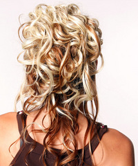Formal Half Up Long Curly Hairstyle - click to view hairstyle information
