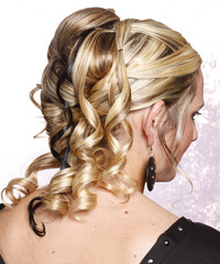 Formal Half Up Long Curly Hairstyle - click to view hairstyle information