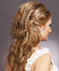 Formal Half Up Long Curly Hairstyle - click to view hairstyle information