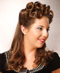 Formal Half Up Long Curly Hairstyle - click to view hairstyle information