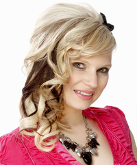Formal Half Up Long Curly Hairstyle - click to view hairstyle information