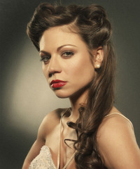 Formal Half Up Long Curly Hairstyle - click to view hairstyle information