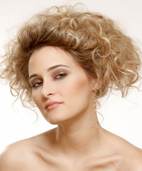 Casual Updo Medium Curly Hairstyle - click to view hairstyle information