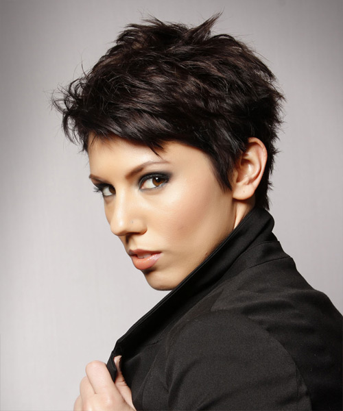 Short Straight Casual Pixie Hairstyle - Dark Brunette (Mocha) - side ...