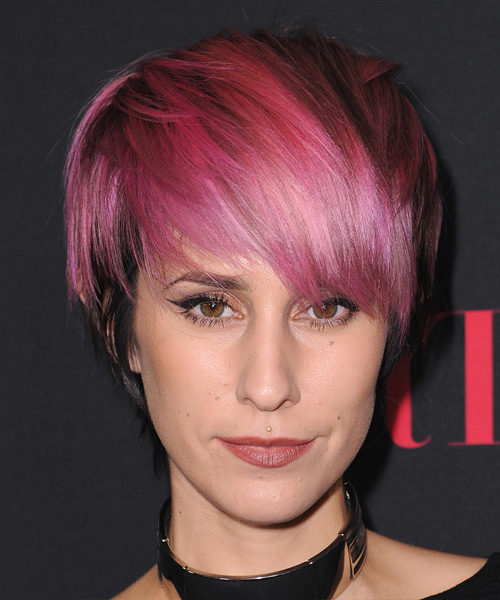 Dev Short Straight   Pink  and Black Two-Tone   Hairstyle with Razor Cut Bangs