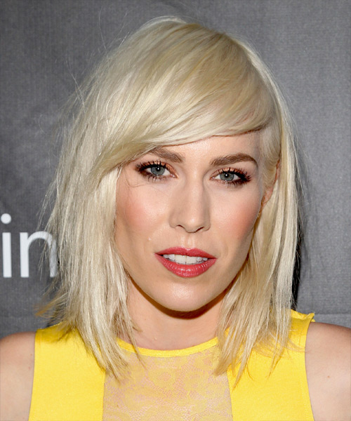 Natasha Bedingfield Medium Straight   Light Platinum Blonde   with Side Swept Bangs