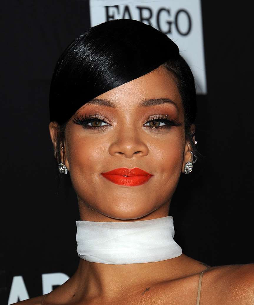 Rihanna Long Straight Formal Updo Hairstyle - Black Hair Color