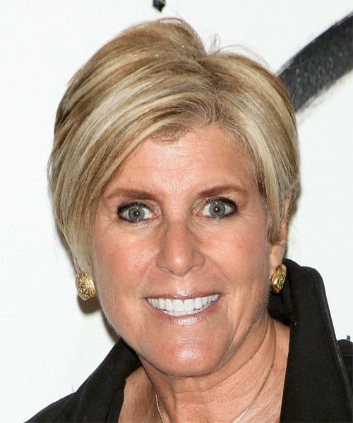 Suze Orman Short Straight    Blonde   Hairstyle   with Light Blonde Highlights
