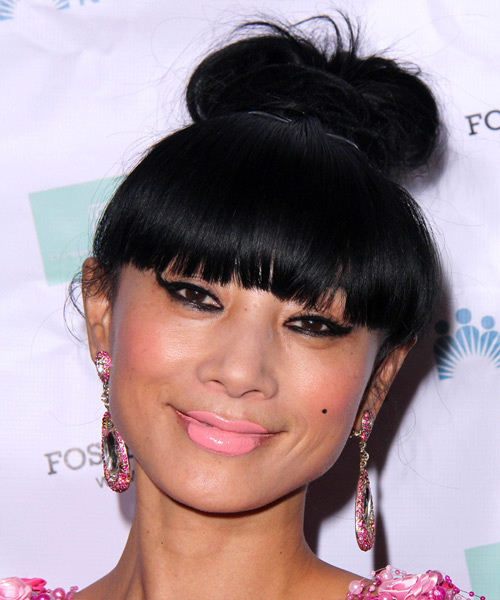 Bai Ling Long Straight   Black   Updo Hairstyle with Blunt Cut Bangs