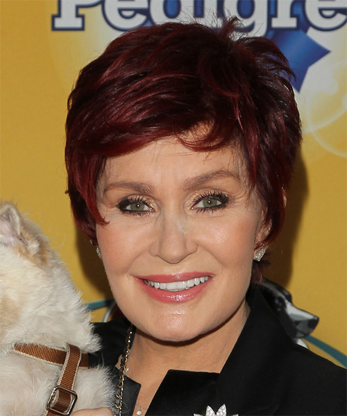 Sharon Osbourne Short Straight   Dark Red   with Side Swept Bangs