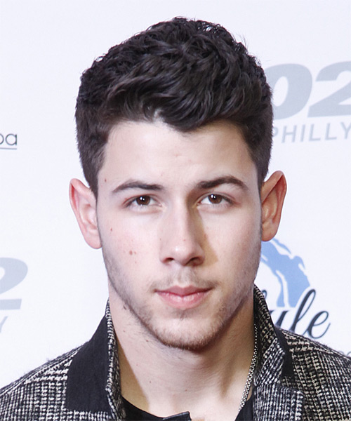 Nick Jonas Short Wavy   Dark Plum Brunette   Hairstyle  
