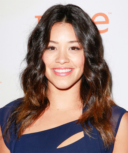 Gina Rodriguez Long Wavy   Dark Auburn Brunette   Hairstyle