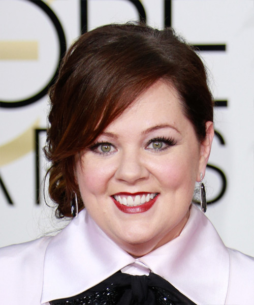 Melissa McCarthy Wavy    Brunette with Side Swept Bangs