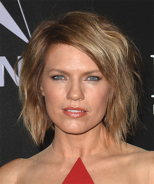 Kathleen Rose Perkins Medium Straight   Light Caramel Brunette   Hairstyle   with  Blonde Highlights