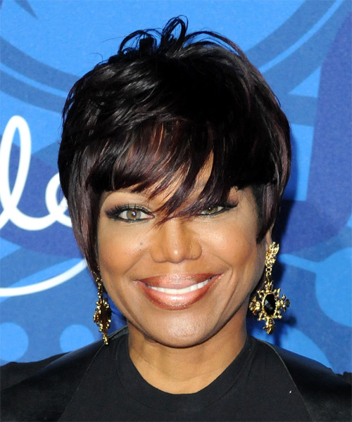 Michelle Toussant Short Straight   Black    Hairstyle   with  Red Highlights