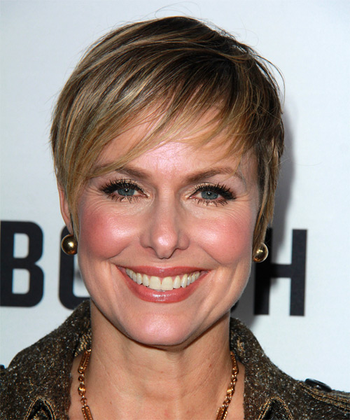 Melora Hardin Short Straight   Dark Blonde   Hairstyle with Side Swept Bangs  and Light Blonde Highlights