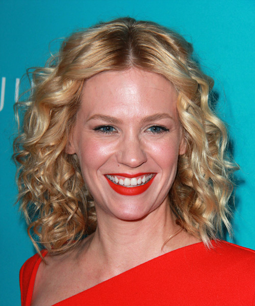 January Jones Medium Curly Bob Hairstyle.