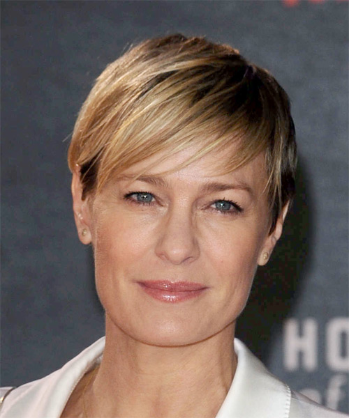 Robin Wright Short Straight Casual Hairstyle with Side Swept Bangs ...