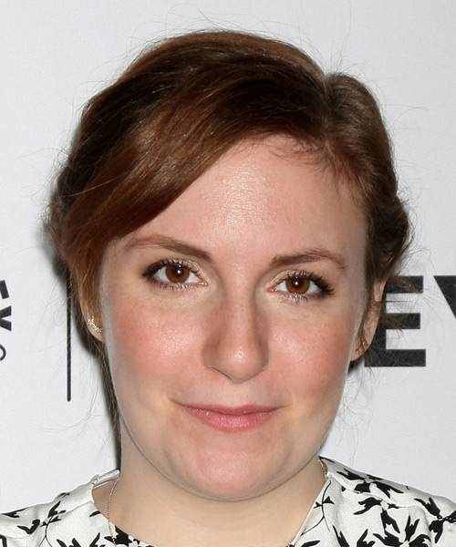 Lena Dunham Medium Straight    Auburn Brunette Braided Updo Hairstyle