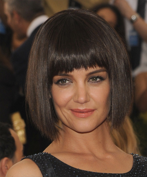 Katie Holmes Medium Straight Dark Brunette Bob Haircut With