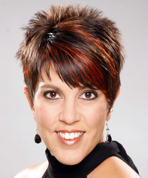 short hairstyle with height on top and soft wispy bangs