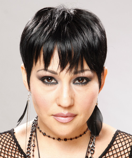 Short Straight Black Pixie Hair Cut