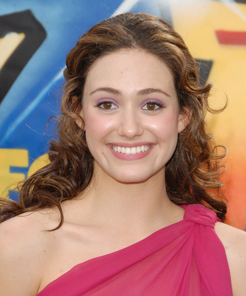 Emmy Rossum  Long Curly    Half Up Half Down Hairstyle